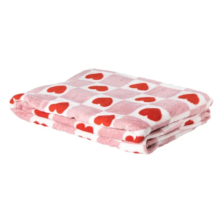 Xenos Deken met hartjesprint - roze/rood - 160x130cm- Plaids