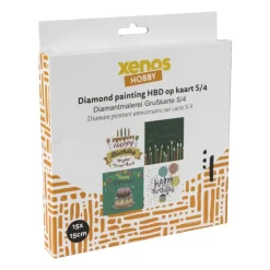 Xenos Diamond paint - verjaardagskaarten - set van 4- Knutselpakketten|Diamond Paintings