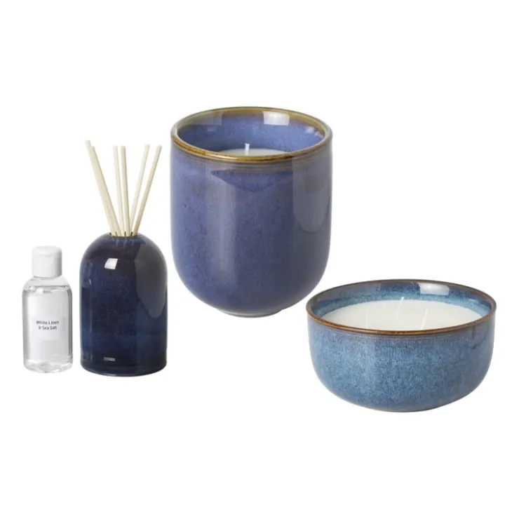 Xenos Diffuser white linen & sea salt - blauw - ø7.7x11.8 cm- Kerstcadeaus|Geurstokjes