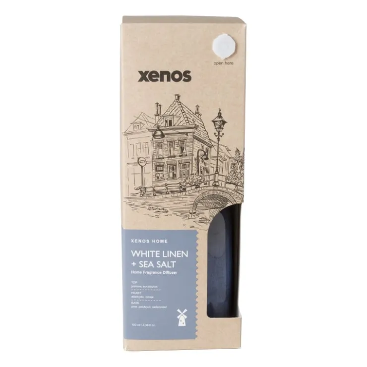 Xenos Diffuser white linen & sea salt - blauw - ø7.7x11.8 cm- Kerstcadeaus|Geurstokjes