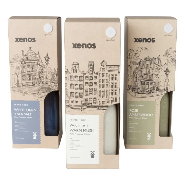 Xenos Diffuser white linen & sea salt - blauw - ø7.7x11.8 cm- Kerstcadeaus|Geurstokjes