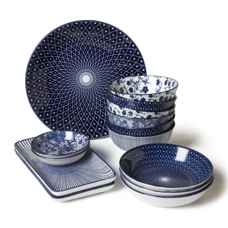 Xenos Dinerbord blue print - flowers - ⌀26 cm- Borden