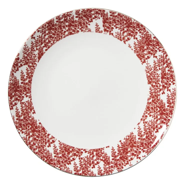 Xenos Dinerbord Mirna blaadjes - rood/wit - ø26.8x2.2 cm- Borden