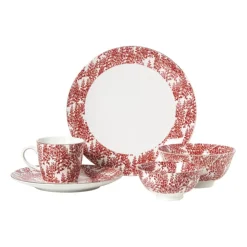 Xenos Dinerbord Mirna blaadjes - rood/wit - ø26.8x2.2 cm- Borden