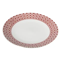 Xenos Dinerbord Mirna ruit - rood/wit - ø26.8x2.2 cm- Borden