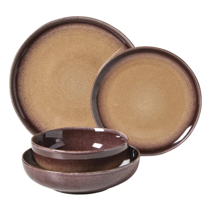 Xenos Dinerbord Olivia - bordeauxrood/beige - ø27.5x2.5 cm- Borden