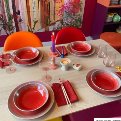 Xenos Dinerbord Roots - rood/paars - ø27.5x3 cm- Borden