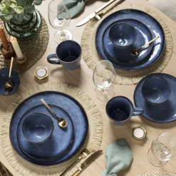 Xenos Dinerbord Toscane - donkerblauw - ø28 cm- Borden