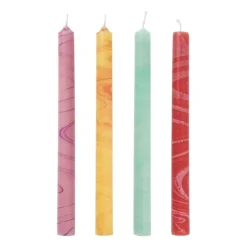 Xenos Dinerkaars marble - oranje/geel - ø2.15x25 cm- Dinerkaarsen