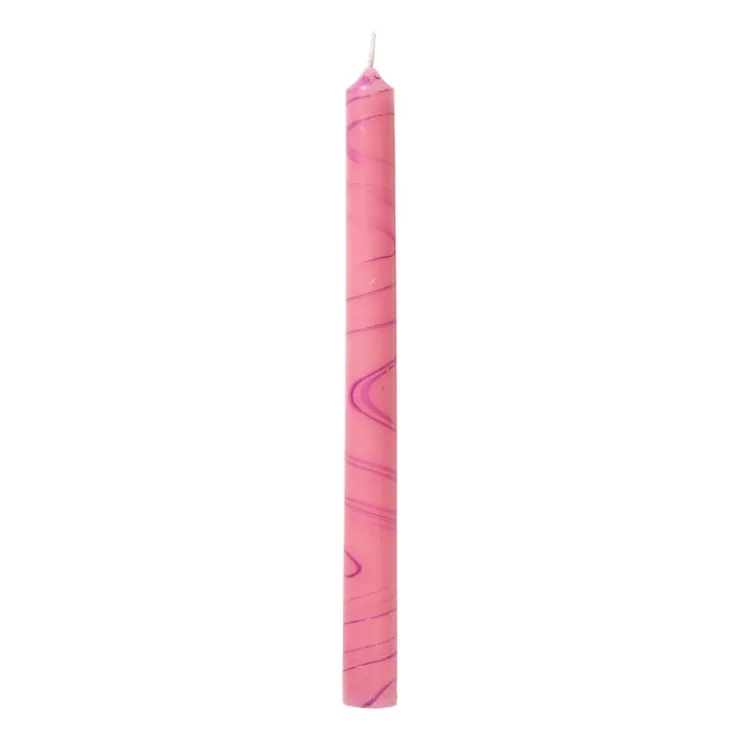 Xenos Dinerkaars marble - paars/roze - ø2.15x25 cm- Dinerkaarsen