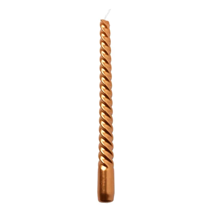Xenos Dinerkaars metallic twist - koperkleurig - ø2x25 cm- Kerstcadeaus|Dinerkaarsen