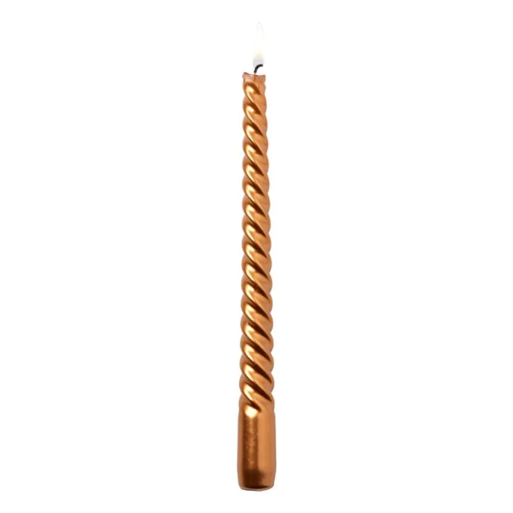 Xenos Dinerkaars metallic twist - koperkleurig - ø2x25 cm- Kerstcadeaus|Dinerkaarsen