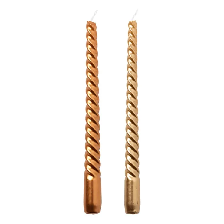 Xenos Dinerkaars metallic twist - koperkleurig - ø2x25 cm- Kerstcadeaus|Dinerkaarsen