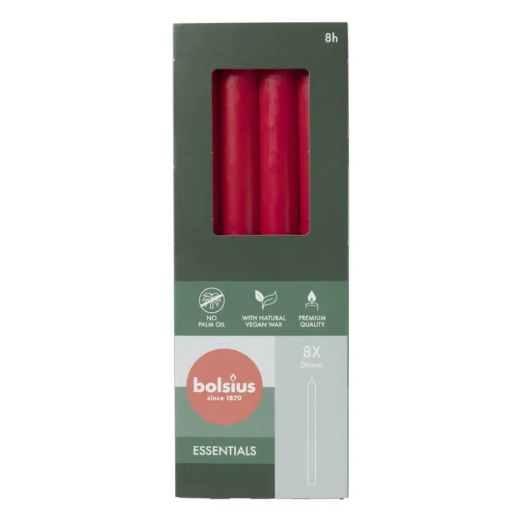 Bolsius Dinerkaarsen box rood - set van 8 - ø2x23 cm- Dinerkaarsen
