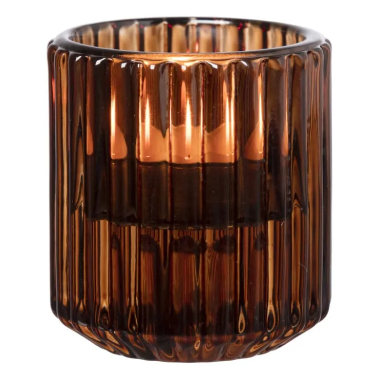 Xenos Diner/theelichthouder - lichtbruin - ø5.5x6 cm- Waxinelichthouders|Kandelaars