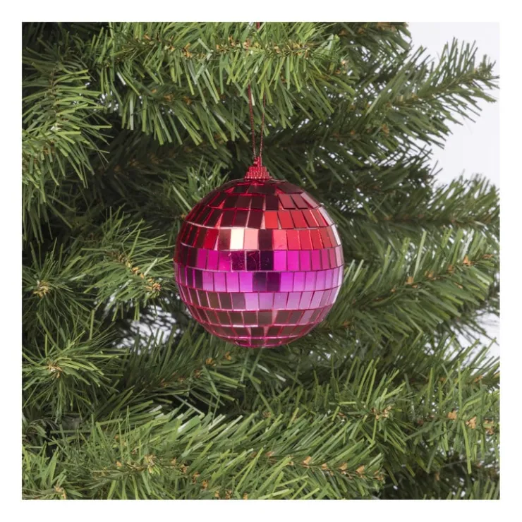 Xenos Discobal - roze/rood - ø8 cm- Kerstballen