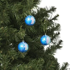 Xenos Discobal blauw - set van 6 - ø4 cm- Kersthangers|Kerstballen