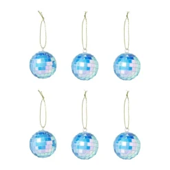 Xenos Discobal blauw - set van 6 - ø4 cm- Kersthangers|Kerstballen
