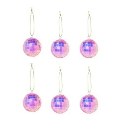 Xenos Discobal roze - set van 6 - ø4 cm- Kersthangers|Kerstballen