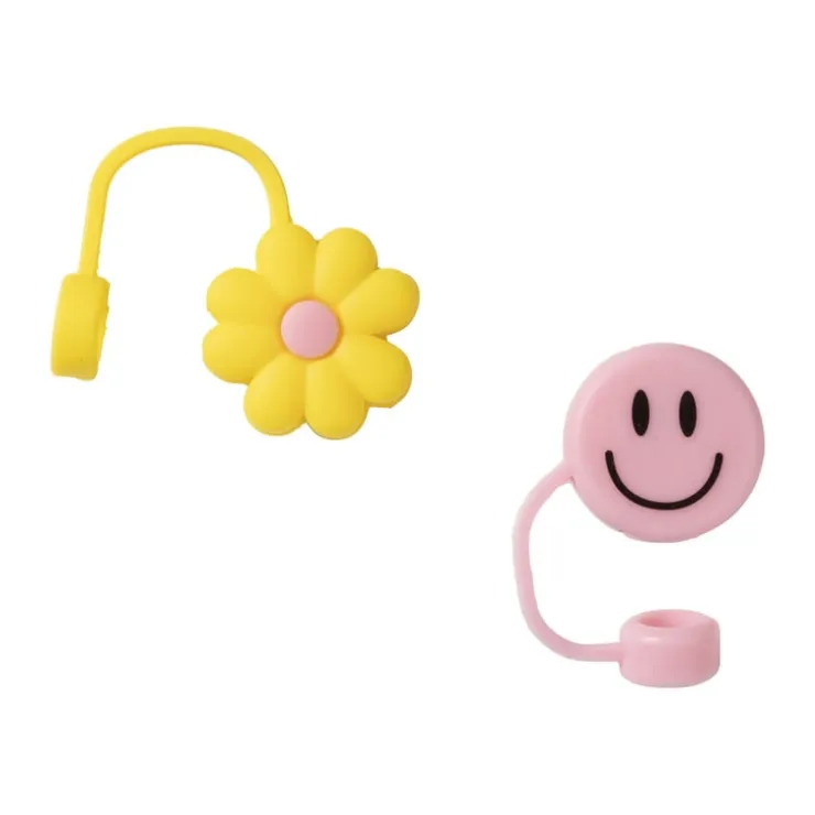Xenos Dop voor rietjes set van 2 - geel/roze- Rietjes