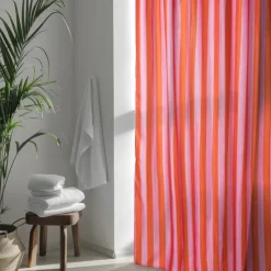 Xenos Douchegordijn gestreept - roze/oranje - 180x200 cm- Douchegordijnen