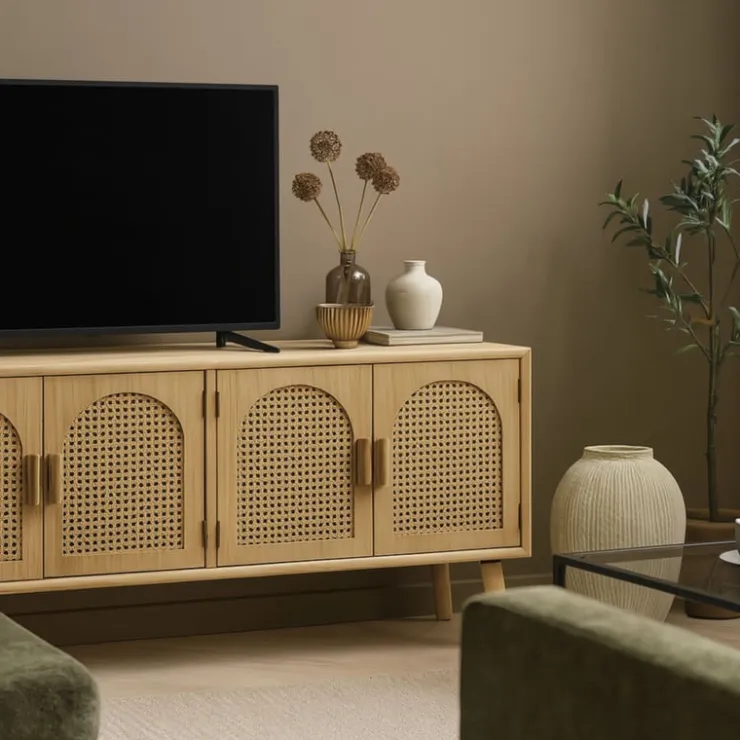 Xenos Dressoir Flores met ovalen vlakken - bruin - 55x120x40 cm- Dressoir