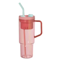 Xenos Drinkbeker met rietje Titan - roze - 1 liter- Drinkflessen|Kinderservies