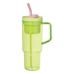 Xenos Drinkbeker met rietje Titan - groen - 1 liter- Drinkflessen|Kinderservies