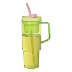 Xenos Drinkbeker met rietje Titan - groen - 1 liter- Drinkflessen|Kinderservies