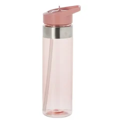 Xenos Drinkfles met rietje - roze - 500 ml- Drinkflessen