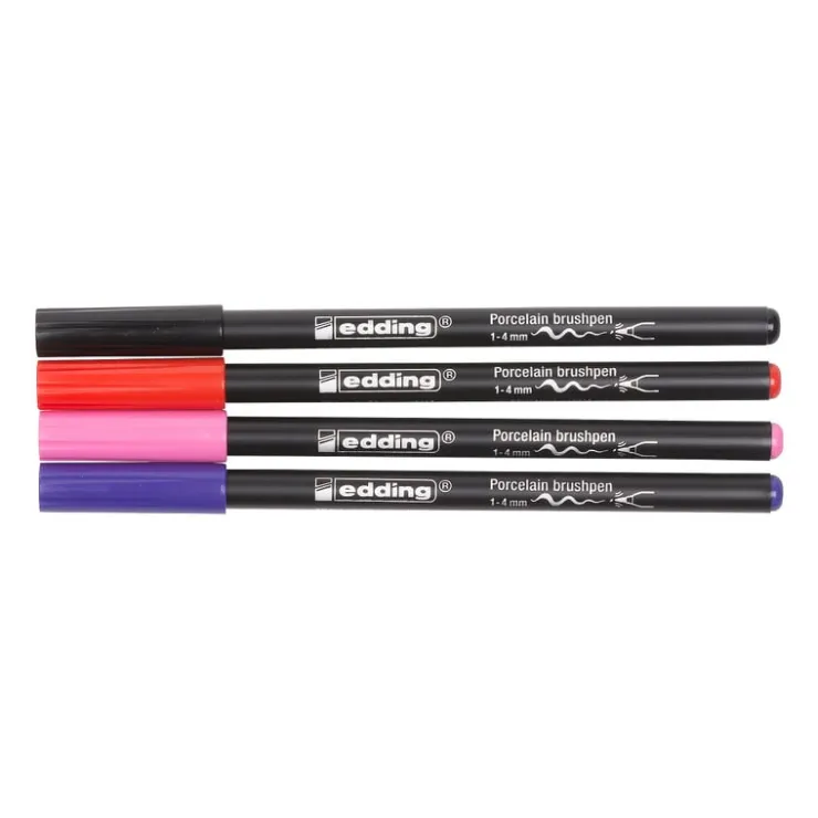 Edding porseleinstiften - set van 4 - zwart/rood/paars/roze- Stiften