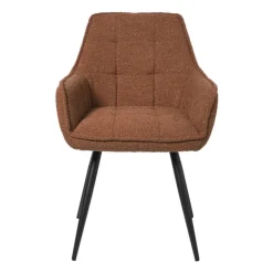 Xenos Eetkamerstoel bouclé met armleuning - bruin - 87x56.5x43 cm- Eetkamerstoelen