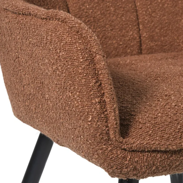Xenos Eetkamerstoel bouclé met armleuning - bruin - 87x56.5x43 cm- Eetkamerstoelen