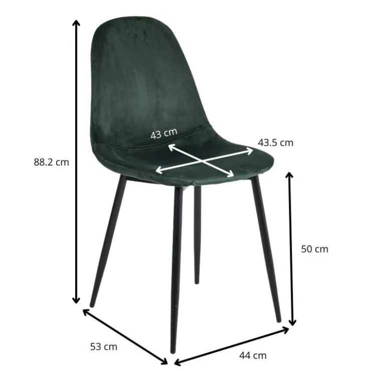 Xenos Eetkamerstoel Ivy - velvet groen - 88x44x53 cm- Eetkamerstoelen