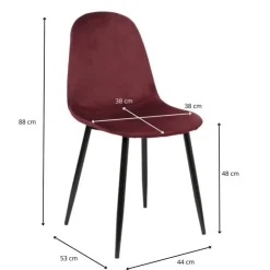 Xenos Eetkamerstoel Ivy velvet - rood - 88x44x53 cm- Eetkamerstoelen