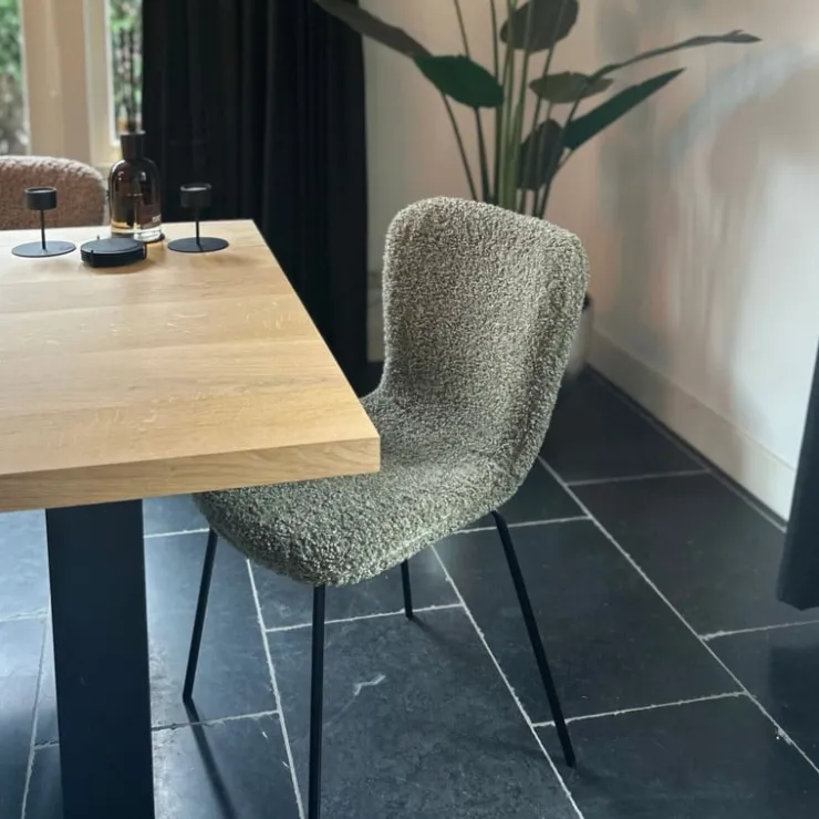 Xenos Eetkamerstoel Liz - groen - teddy - 83.5x55x45.4 cm- Eetkamerstoelen
