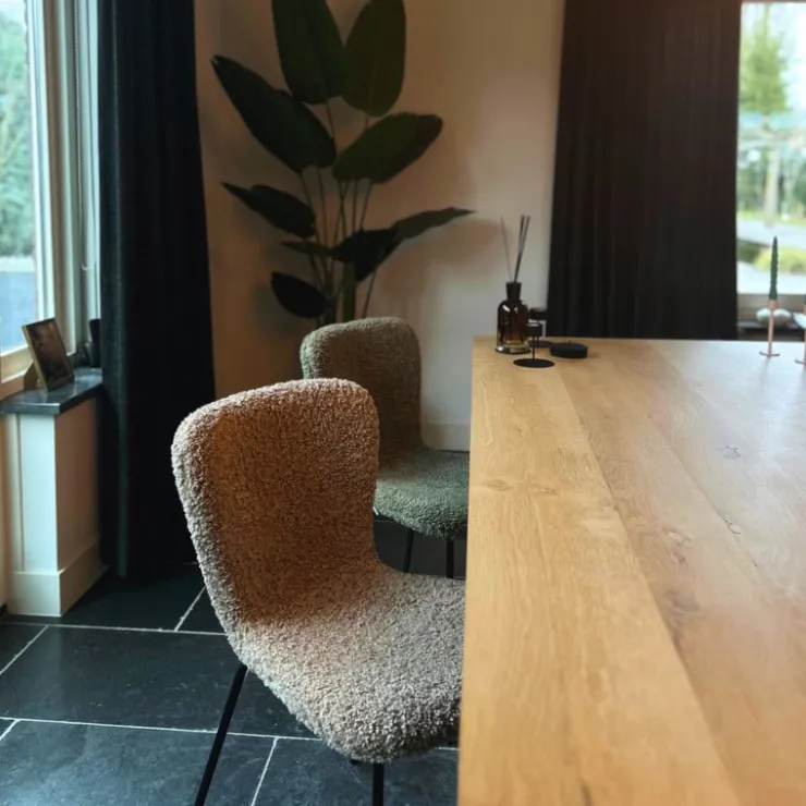 Xenos Eetkamerstoel Liz - groen - teddy - 83.5x55x45.4 cm- Eetkamerstoelen