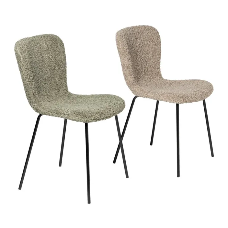 Xenos Eetkamerstoel Liz - groen - teddy - 83.5x55x45.4 cm- Eetkamerstoelen