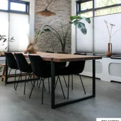 Xenos Eetkamerstoel ribstof - zwart - 84x52x52cm- Eetkamerstoelen