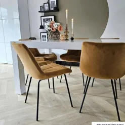 Xenos Eetkamerstoel velvet - cognac - 79x50x44 cm- Eetkamerstoelen