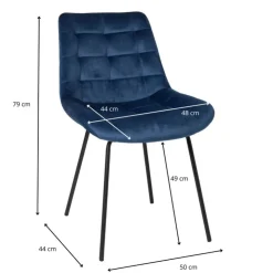 Xenos Eetkamerstoel velvet - donkerblauw - 79x50x44 cm- Eetkamerstoelen