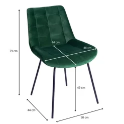 Xenos Eetkamerstoel velvet - donkergroen - 79x50x44 cm- Eetkamerstoelen