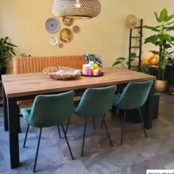 Xenos Eetkamerstoel velvet - donkergroen - 79x50x44 cm- Eetkamerstoelen