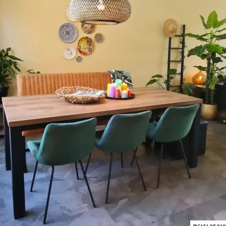 Xenos Eetkamerstoel velvet - donkergroen - 79x50x44 cm- Eetkamerstoelen