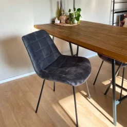 Xenos Eetkamerstoel velvet - grijs - 79x50x44 cm- Eetkamerstoelen