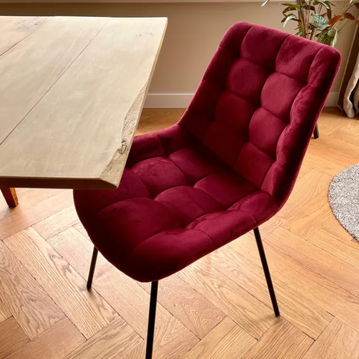 Xenos Eetkamerstoel velvet - rood - 79x50x44 cm- Eetkamerstoelen