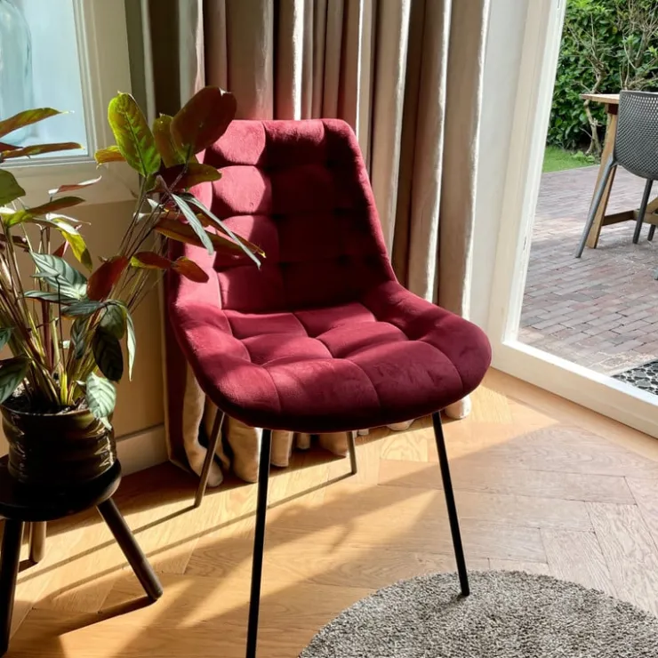 Xenos Eetkamerstoel velvet - rood - 79x50x44 cm- Eetkamerstoelen