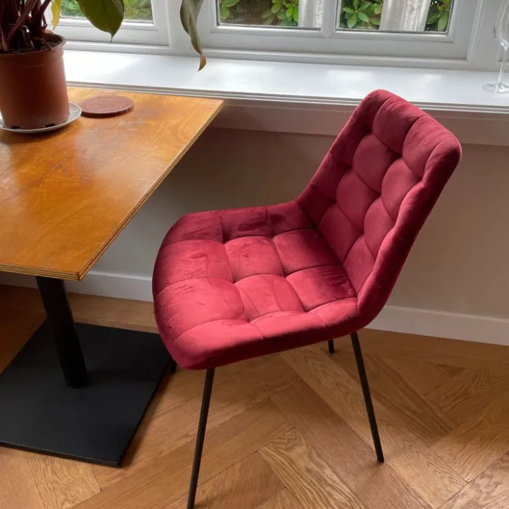 Xenos Eetkamerstoel velvet - rood - 79x50x44 cm- Eetkamerstoelen