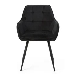 Xenos Eetkamerstoel velvet met armleuning - zwart - 87x56.5x43 cm- Eetkamerstoelen