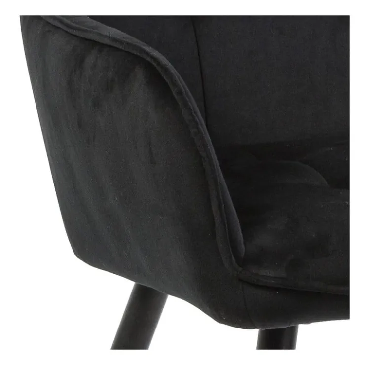 Xenos Eetkamerstoel velvet met armleuning - zwart - 87x56.5x43 cm- Eetkamerstoelen